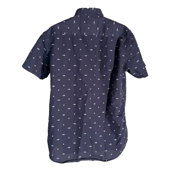 MOLOKAI SURF CO. Men's Short Sleeve Button Down Shark Shirt Blue Large - Picture 3 of 5